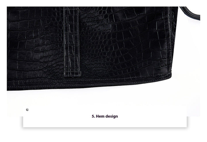 Glossy Crocodile Print PU Leather Jacket with Deconstructed Design - ArgueCulture