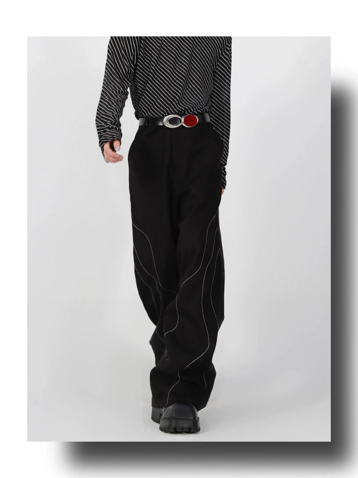 Elegant Spliced Seam Suit Trousers with Contrast Stitching in Black - ArguE CulturE