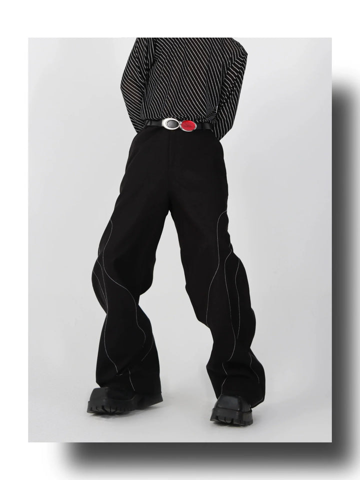 Elegant Spliced Seam Suit Trousers with Contrast Stitching in Black - ArguE CulturE