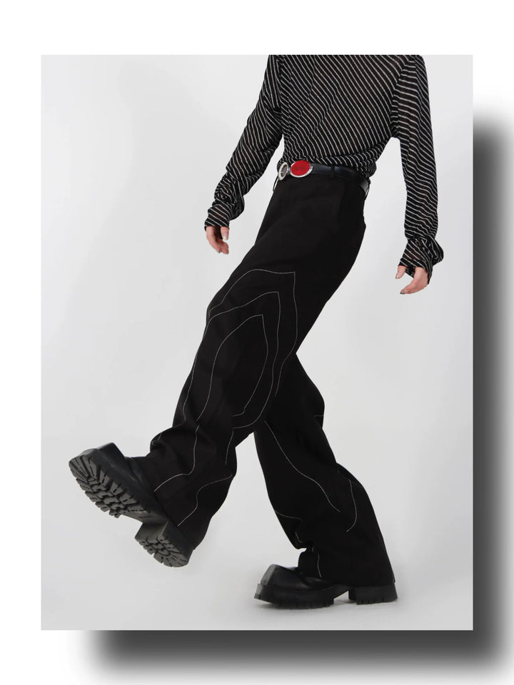 Elegant Spliced Seam Suit Trousers with Contrast Stitching in Black - ArguE CulturE