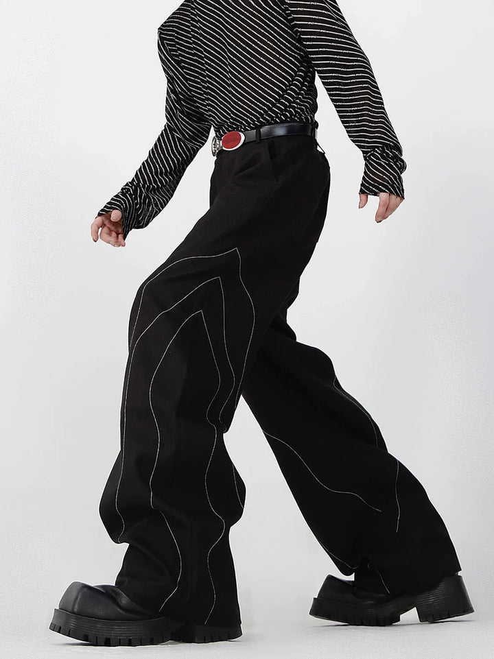 Elegant Spliced Seam Suit Trousers with Contrast Stitching in Black - ArguE CulturE