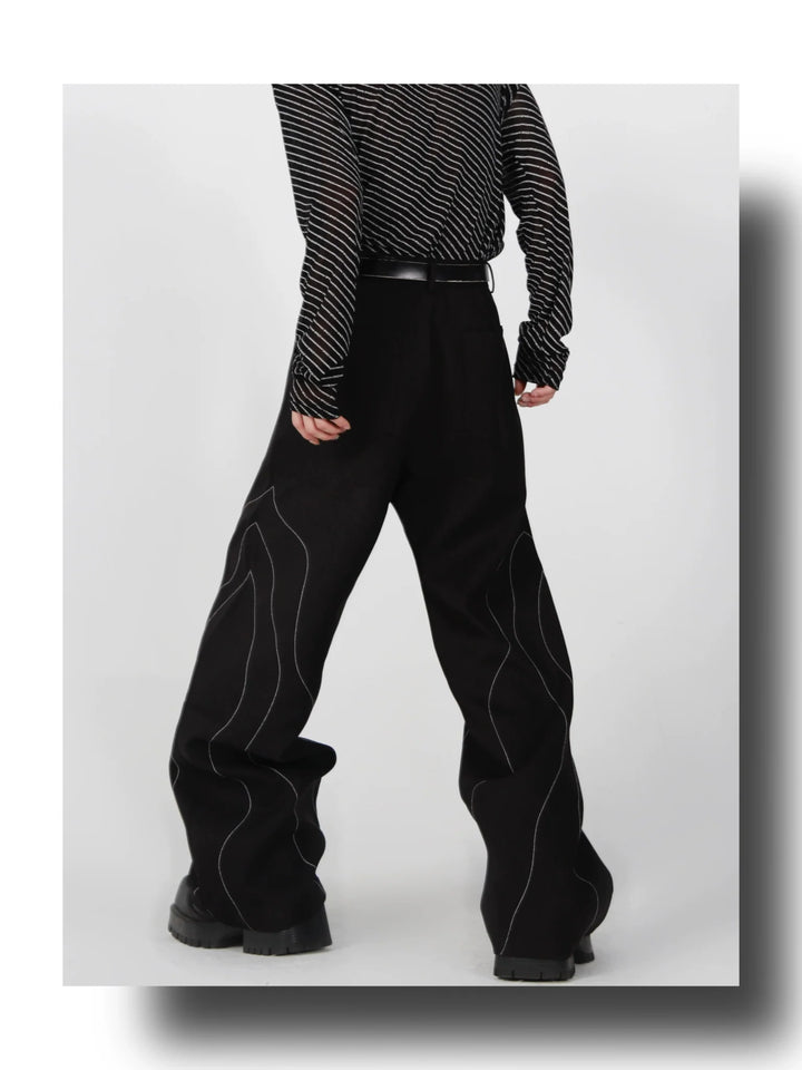 Elegant Spliced Seam Suit Trousers with Contrast Stitching in Black - ArguE CulturE