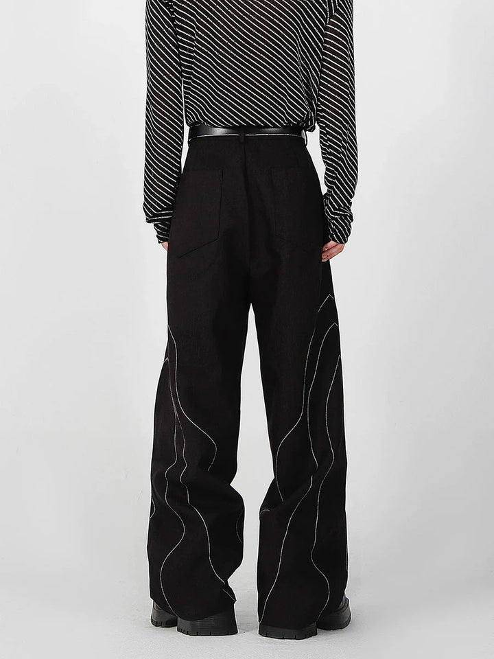 Elegant Spliced Seam Suit Trousers with Contrast Stitching in Black - ArguE CulturE