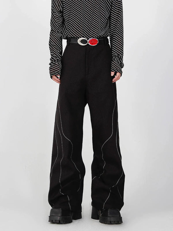 Elegant Spliced Seam Suit Trousers with Contrast Stitching in Black - ArguE CulturE