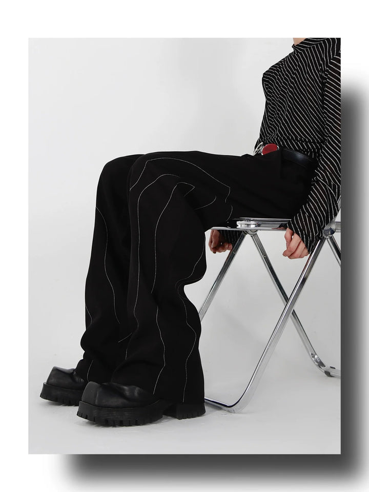 Elegant Spliced Seam Suit Trousers with Contrast Stitching in Black - ArguE CulturE