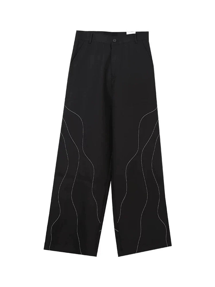 Elegant Spliced Seam Suit Trousers with Contrast Stitching in Black - ArguE CulturE