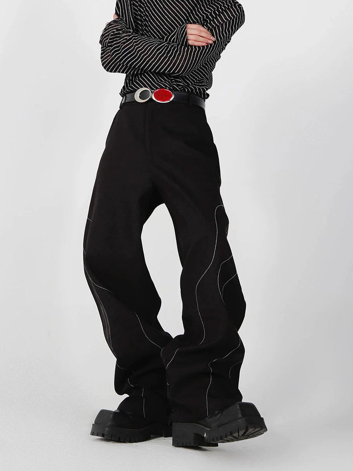 Elegant Spliced Seam Suit Trousers with Contrast Stitching in Black - ArguE CulturE