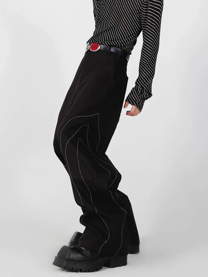 Elegant Spliced Seam Suit Trousers with Contrast Stitching in Black - ArguE CulturE