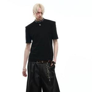 Black oversized mock neck t-shirt featuring metal hardware