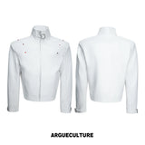 Embossed Croc Faux Leather Cropped Jacket | Stand Collar - White