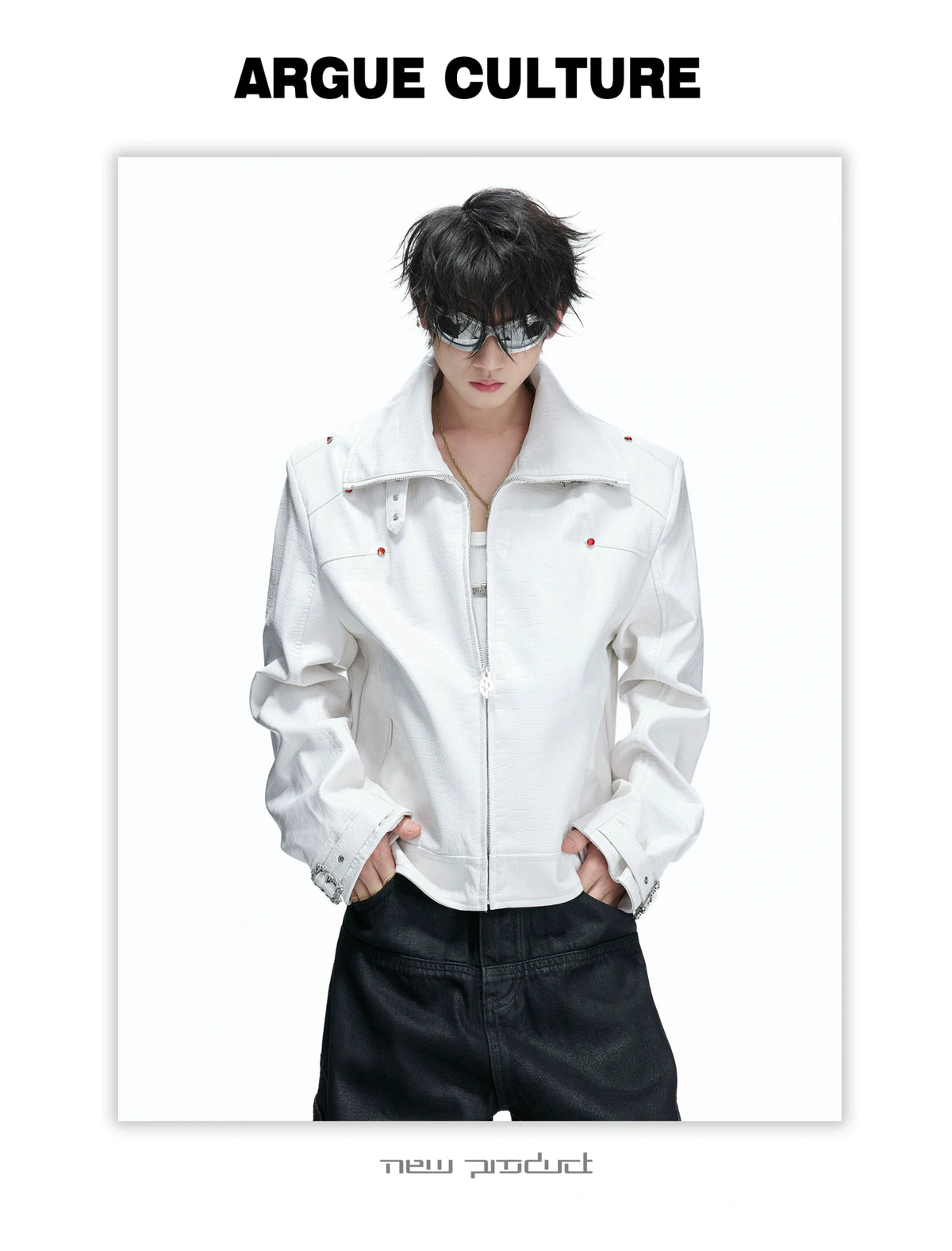 Embossed Croc Faux Leather Cropped Jacket | Stand Collar - detail image 22