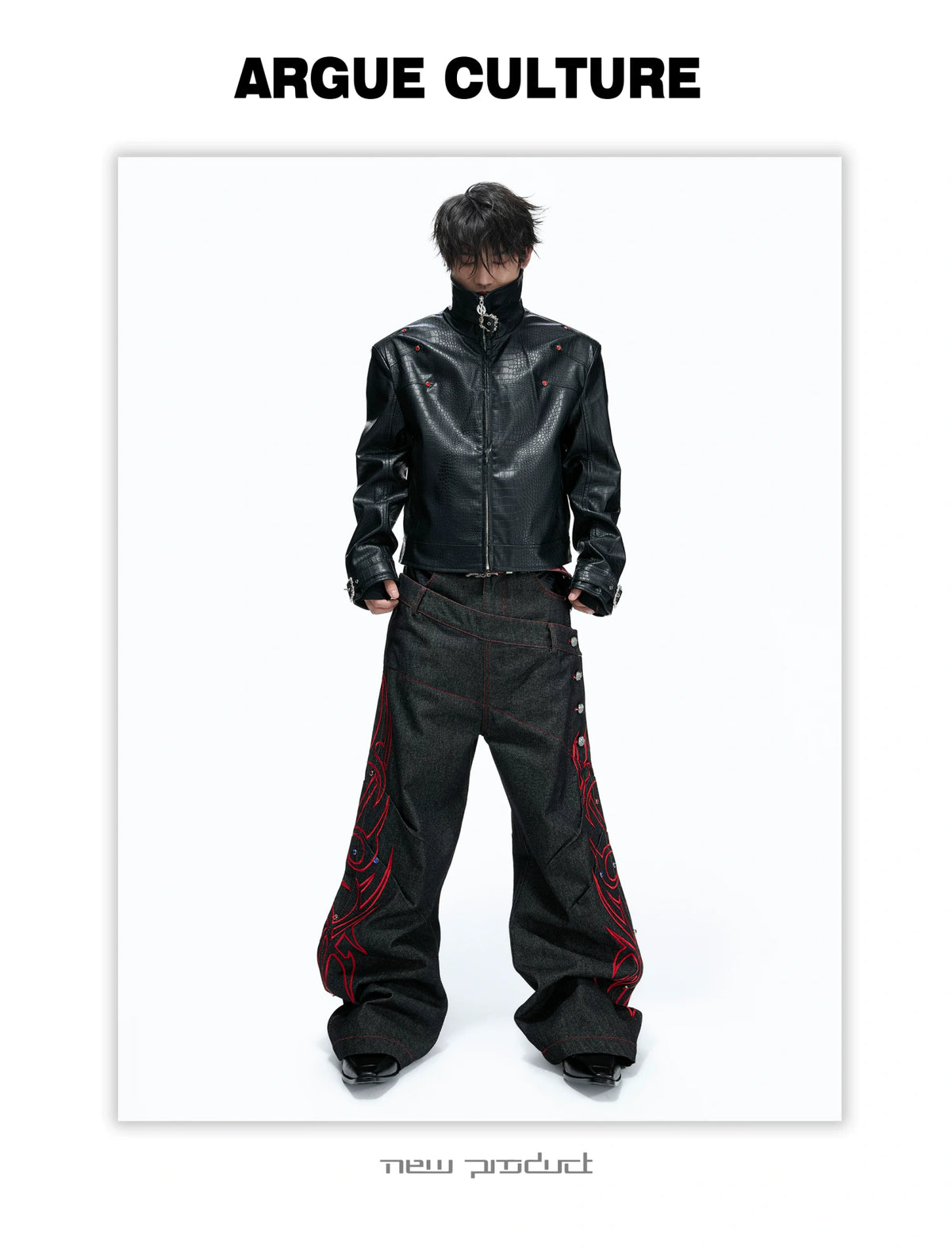 Embossed Croc Faux Leather Cropped Jacket | Stand Collar - detail image 20