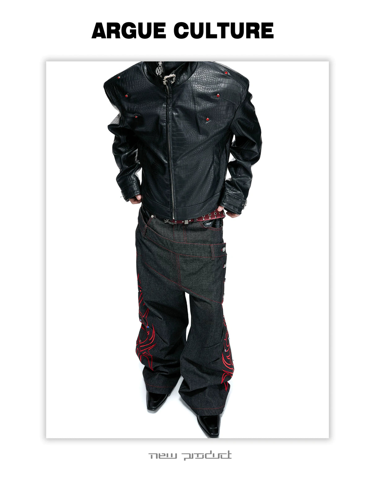 Embossed Croc Faux Leather Cropped Jacket | Stand Collar - detail image 7