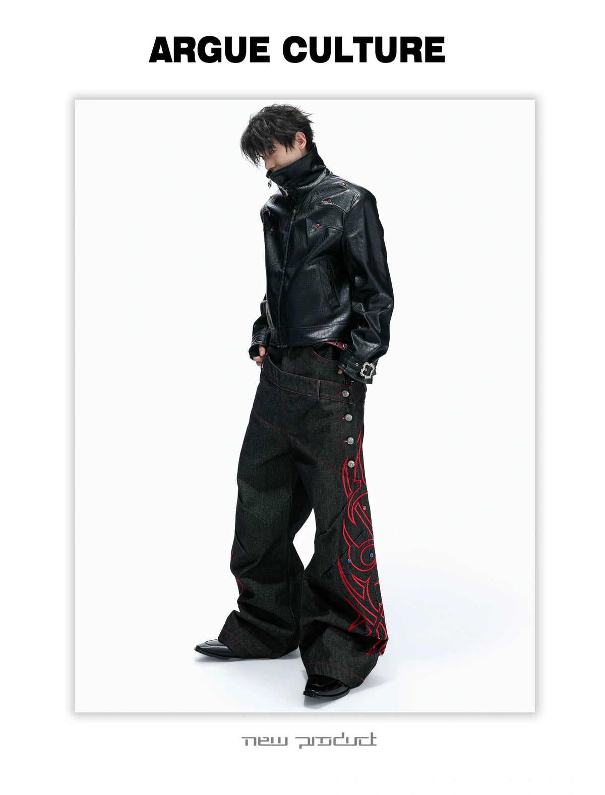 Embossed Croc Faux Leather Cropped Jacket | Stand Collar - detail image 19