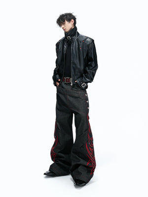 Embossed Croc Faux Leather Cropped Jacket | Stand Collar - main image 3