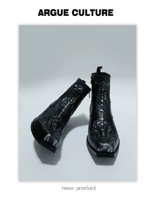 desc::embossed-spine-distressed-leather-chelsea-boots-detail-img-13