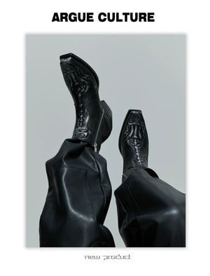 desc::embossed-spine-distressed-leather-chelsea-boots-detail-img-4