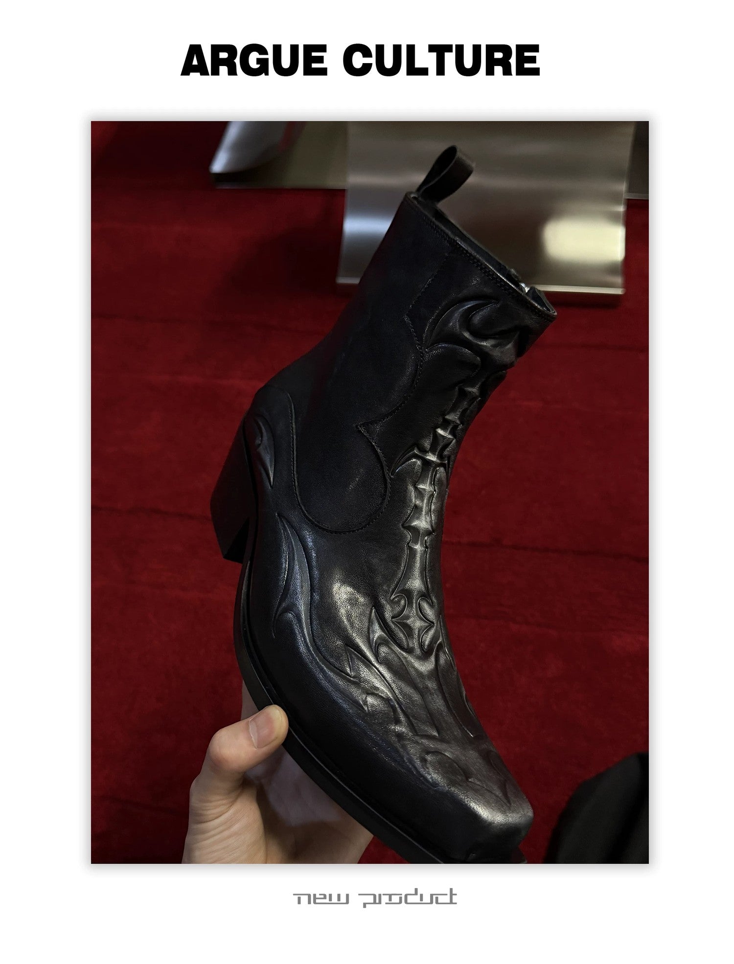 desc::embossed-spine-distressed-leather-chelsea-boots-detail-img-8