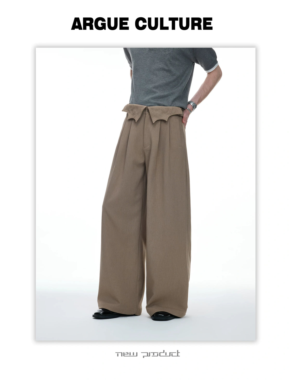Embroidered Asymmetric Waist Wide-Leg Trousers - detail image 3