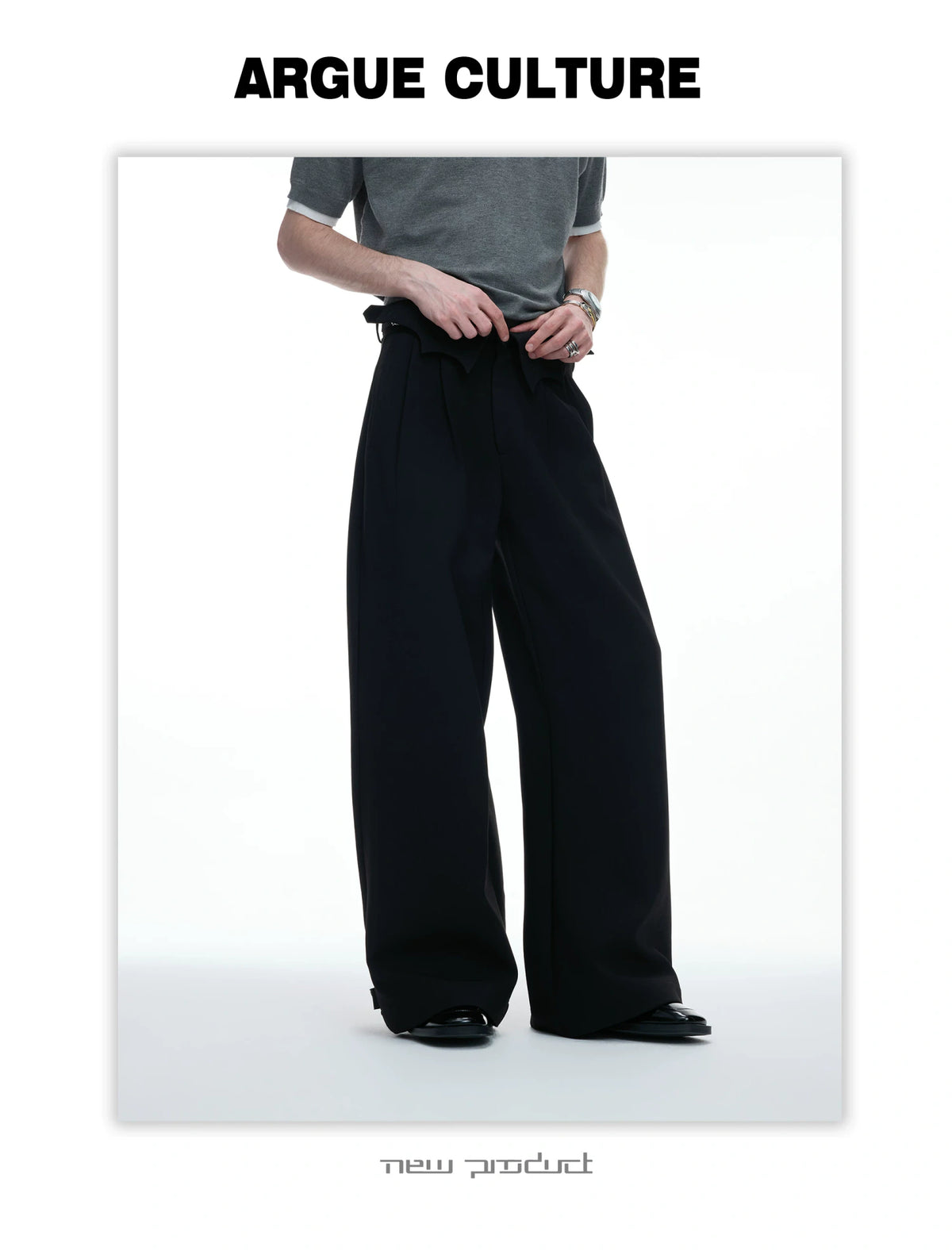 Embroidered Asymmetric Waist Wide-Leg Trousers - detail image 14