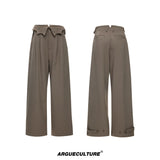 Embroidered Asymmetric Waist Wide-Leg Trousers - Khaki