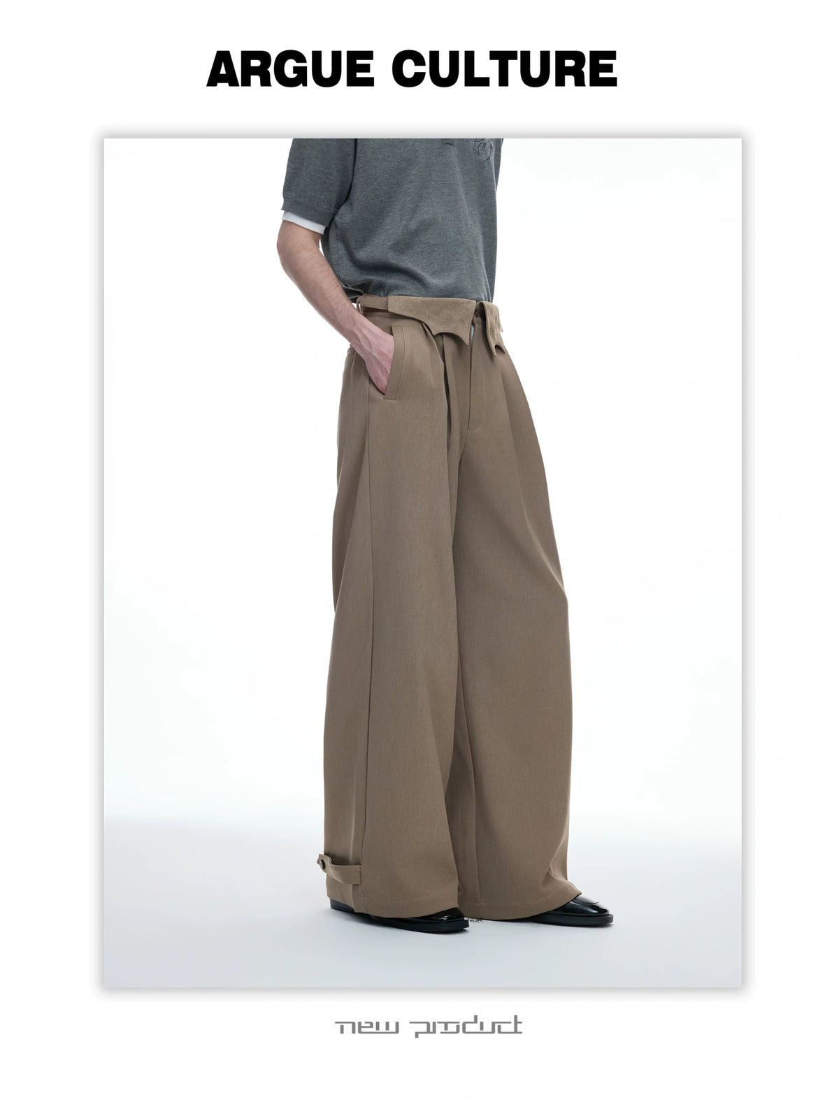 Embroidered Asymmetric Waist Wide-Leg Trousers - detail image 4