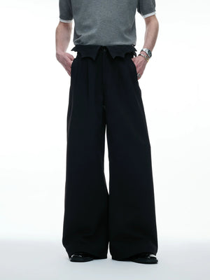 Embroidered Asymmetric Waist Wide-Leg Trousers - main image 2