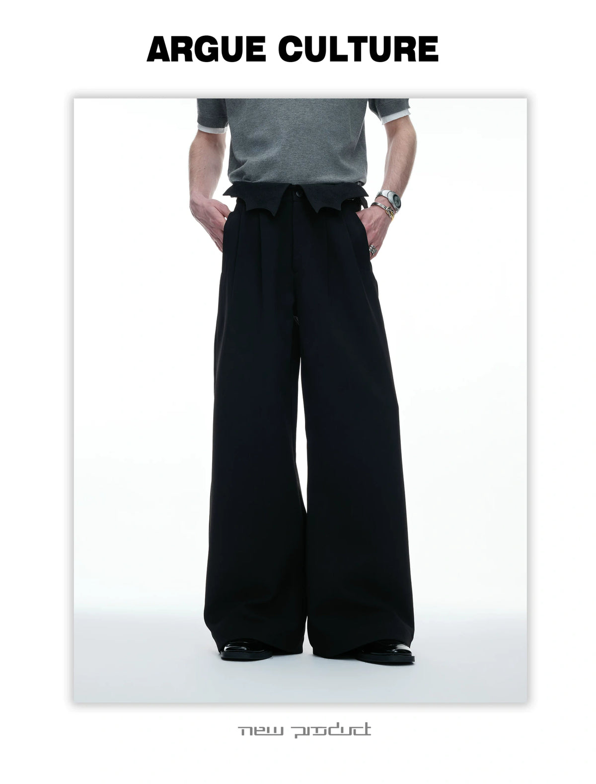 Embroidered Asymmetric Waist Wide-Leg Trousers - detail image 11