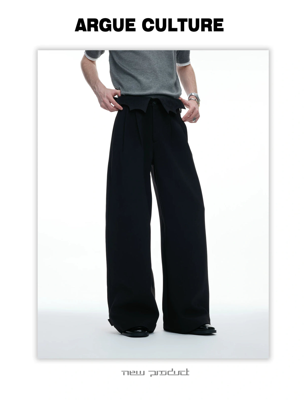 Embroidered Asymmetric Waist Wide-Leg Trousers - detail image 13