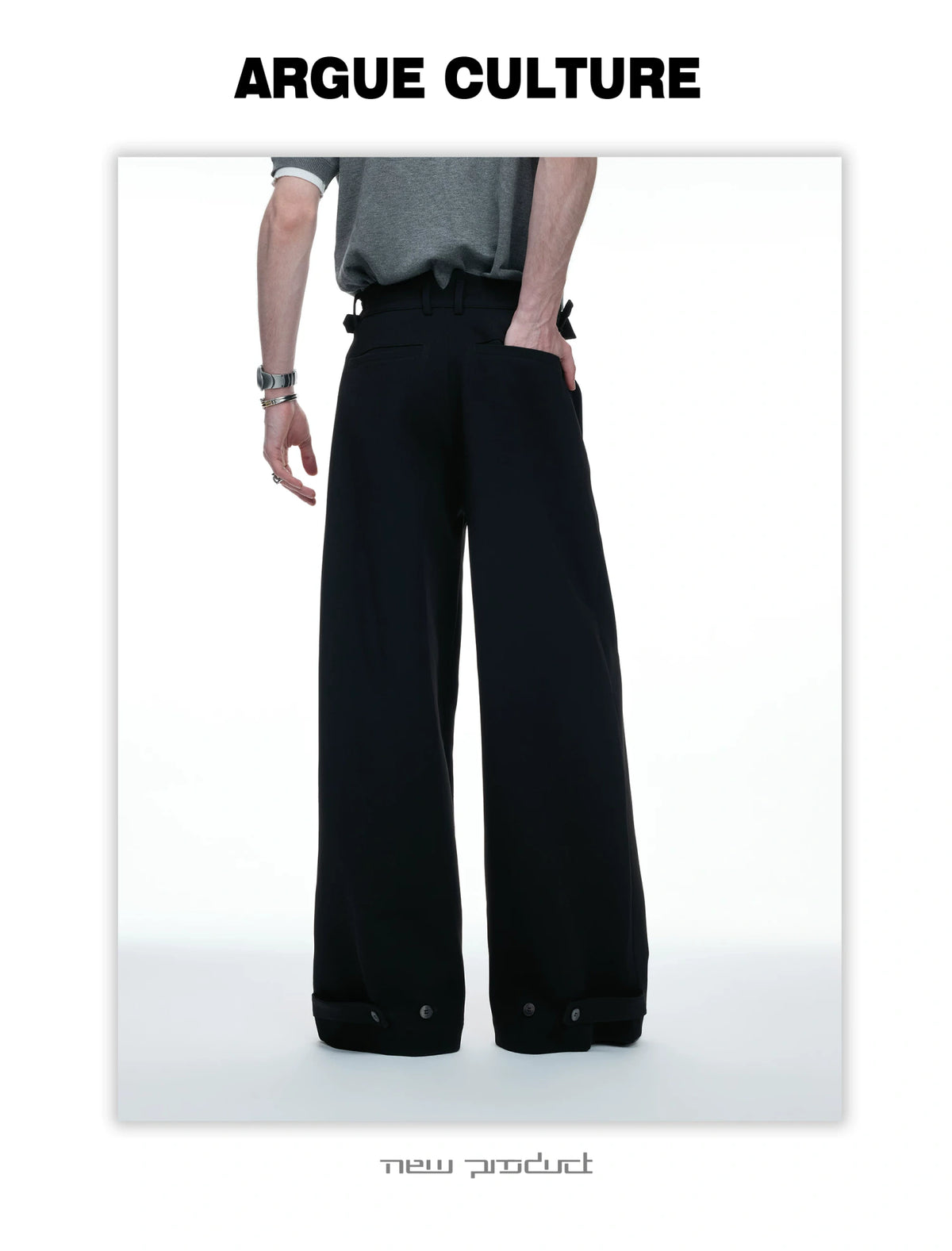 Embroidered Asymmetric Waist Wide-Leg Trousers - detail image 12