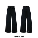 Embroidered Asymmetric Waist Wide-Leg Trousers - Black