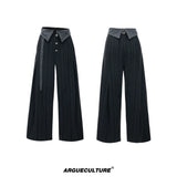 Embroidered High-Rise Wide-Leg Trousers | Relaxed - Gray