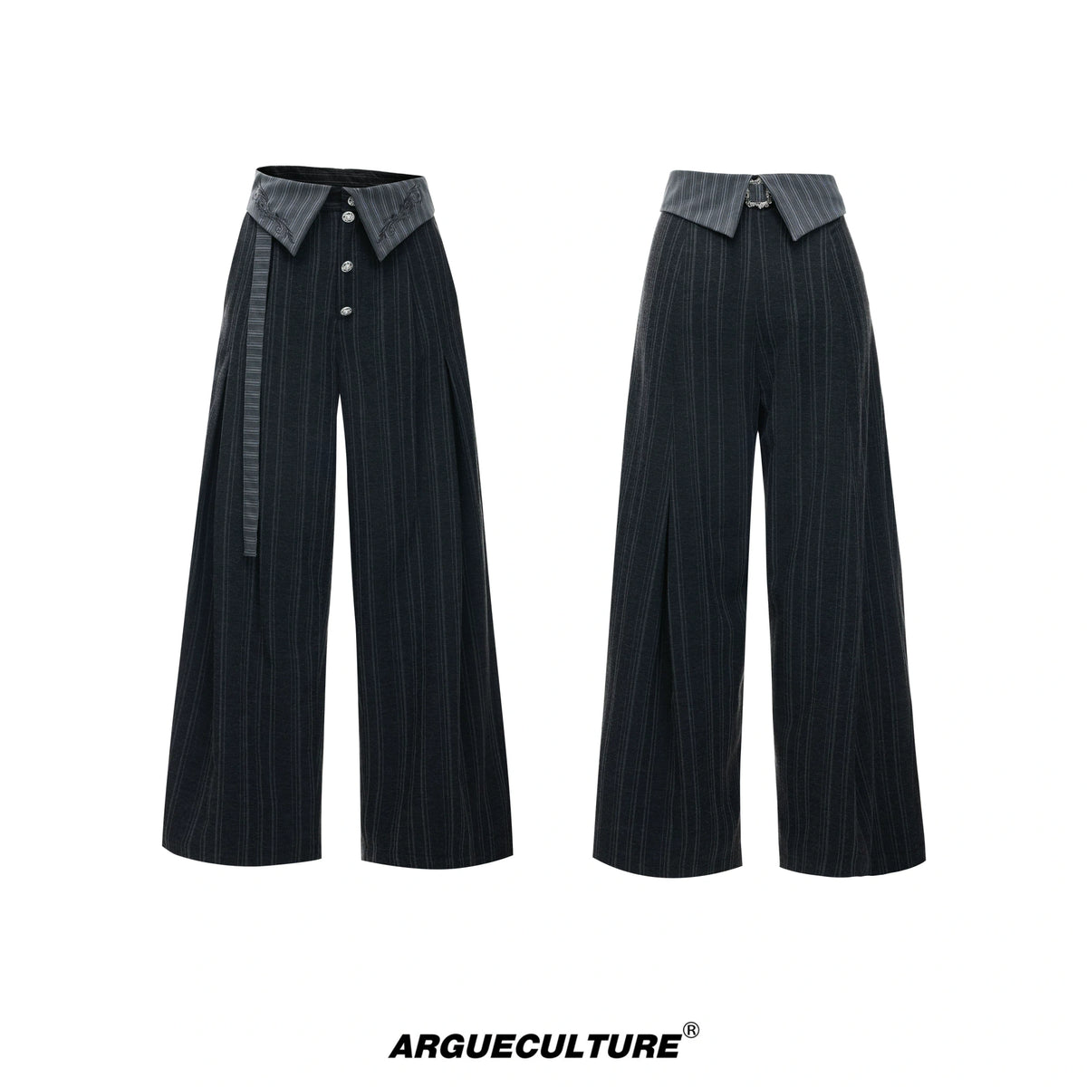 Embroidered High-Rise Wide-Leg Trousers | Relaxed - Gray