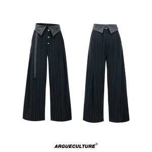 Embroidered High-Rise Wide-Leg Trousers | Relaxed - Gray
