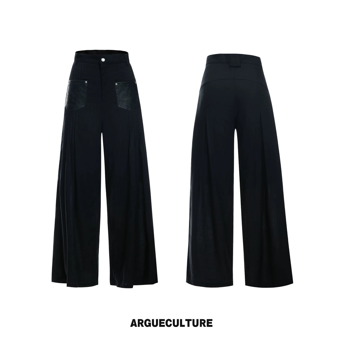Embroidered Lyocell Linen Relaxed Shirt & Pants Set - Black Pants