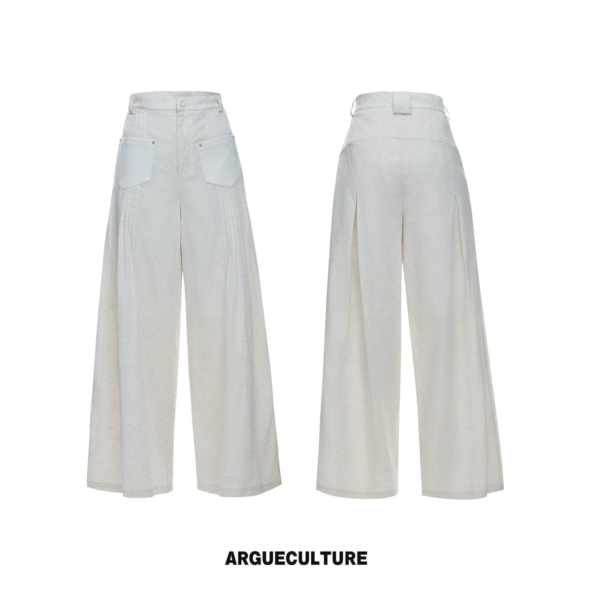 Embroidered Lyocell Linen Relaxed Shirt & Pants Set - Khaki Pants