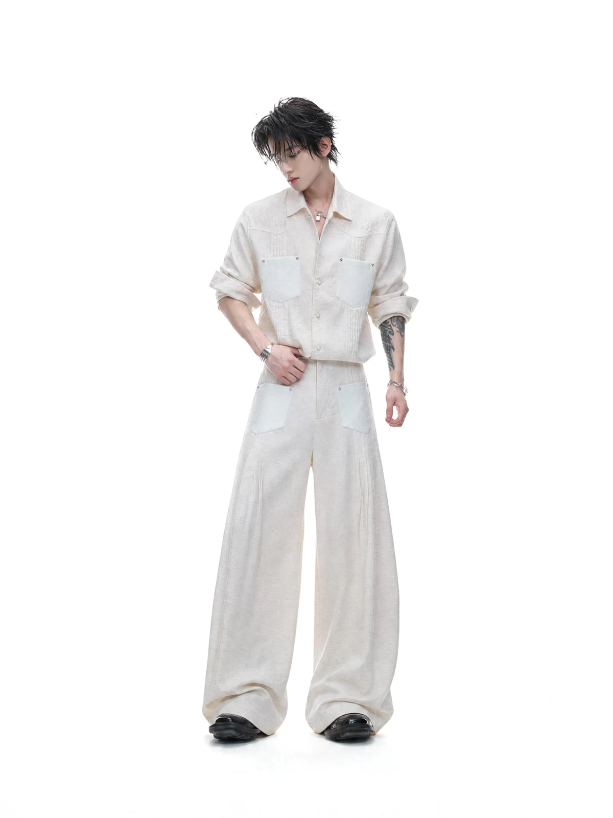 Embroidered Lyocell Linen Relaxed Shirt & Pants Set - main image 1