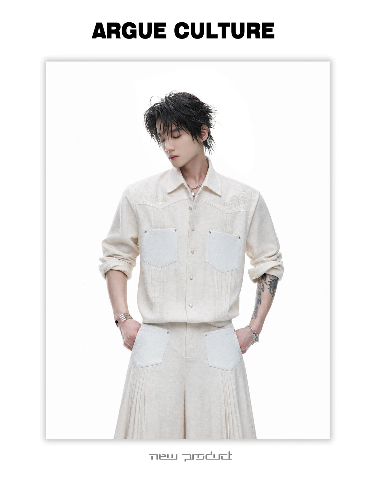 Embroidered Lyocell Linen Relaxed Shirt & Pants Set - detail image 5