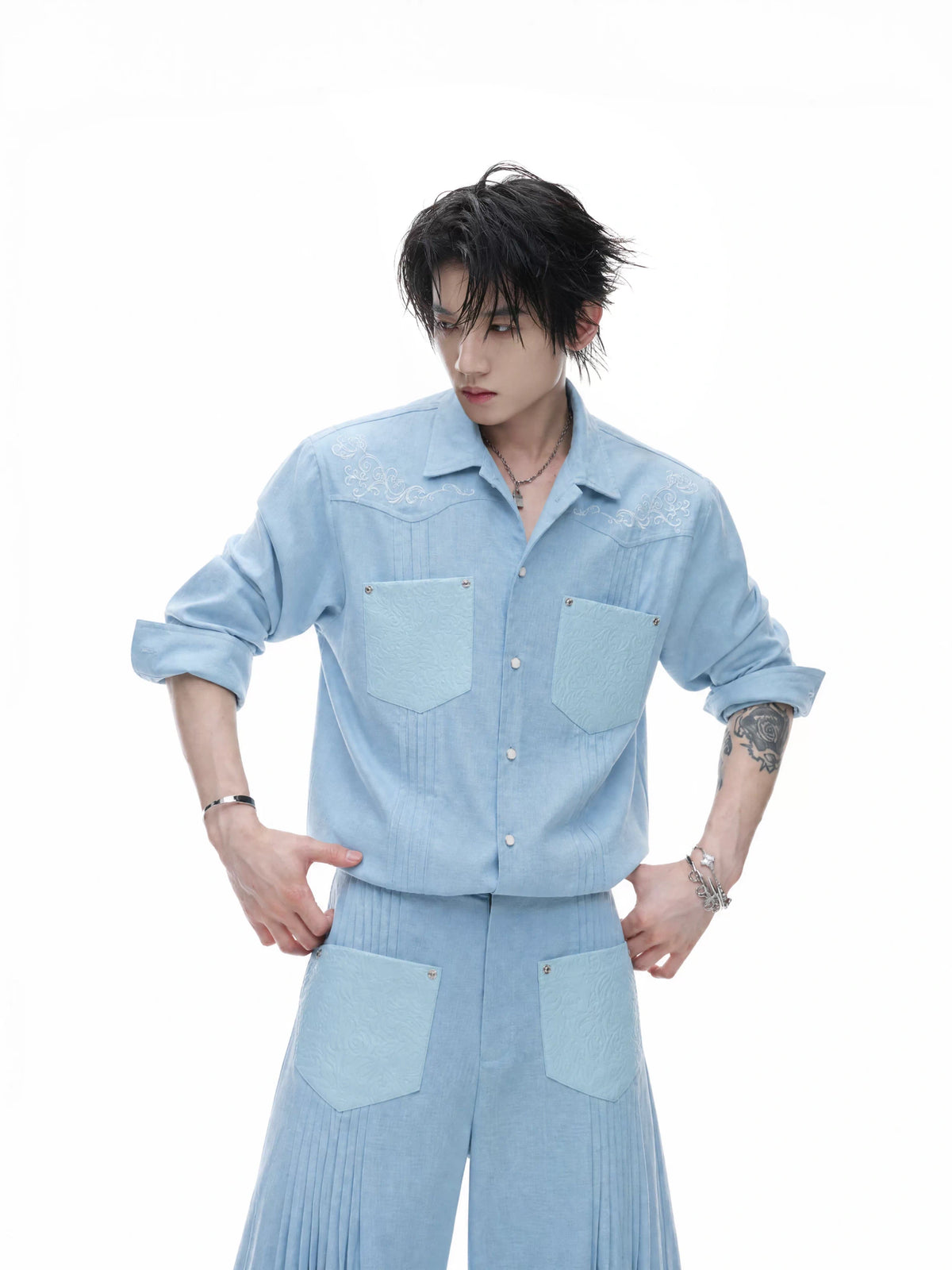 Embroidered Lyocell Linen Relaxed Shirt & Pants Set - main image 4