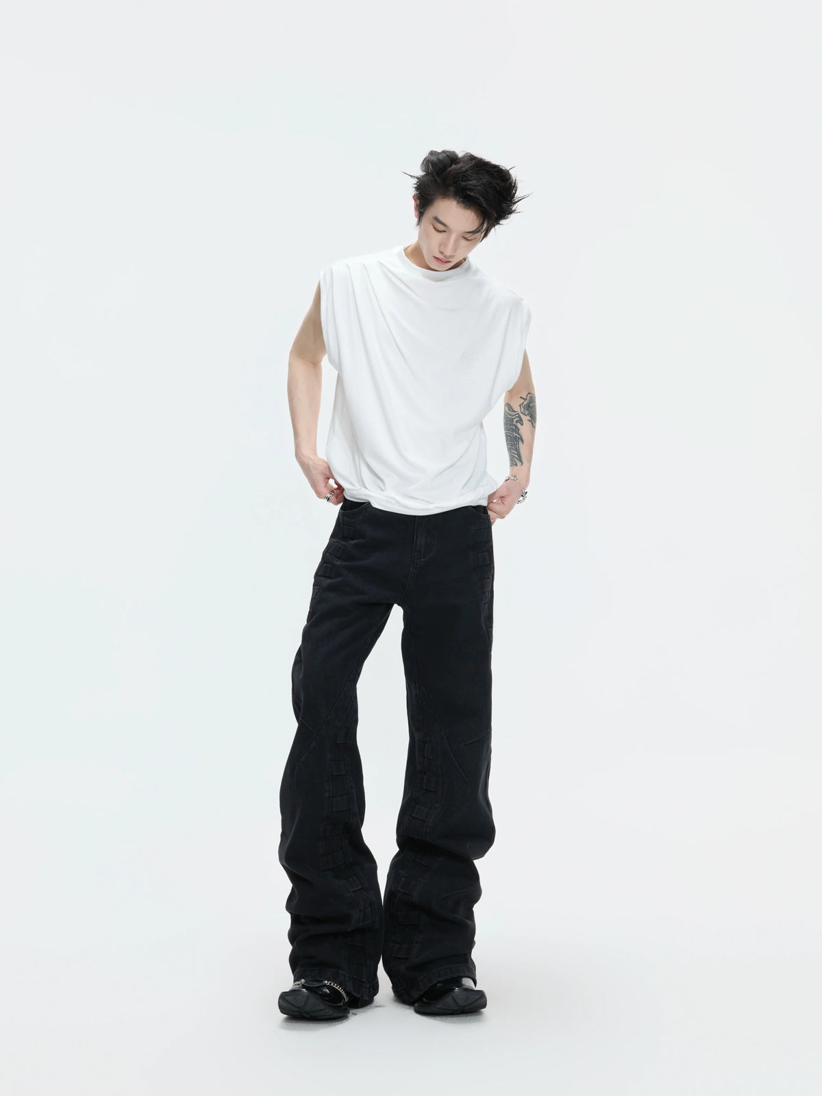 Embroidered Stretch Cotton Tank Top in Black, White & Gray - main image 3
