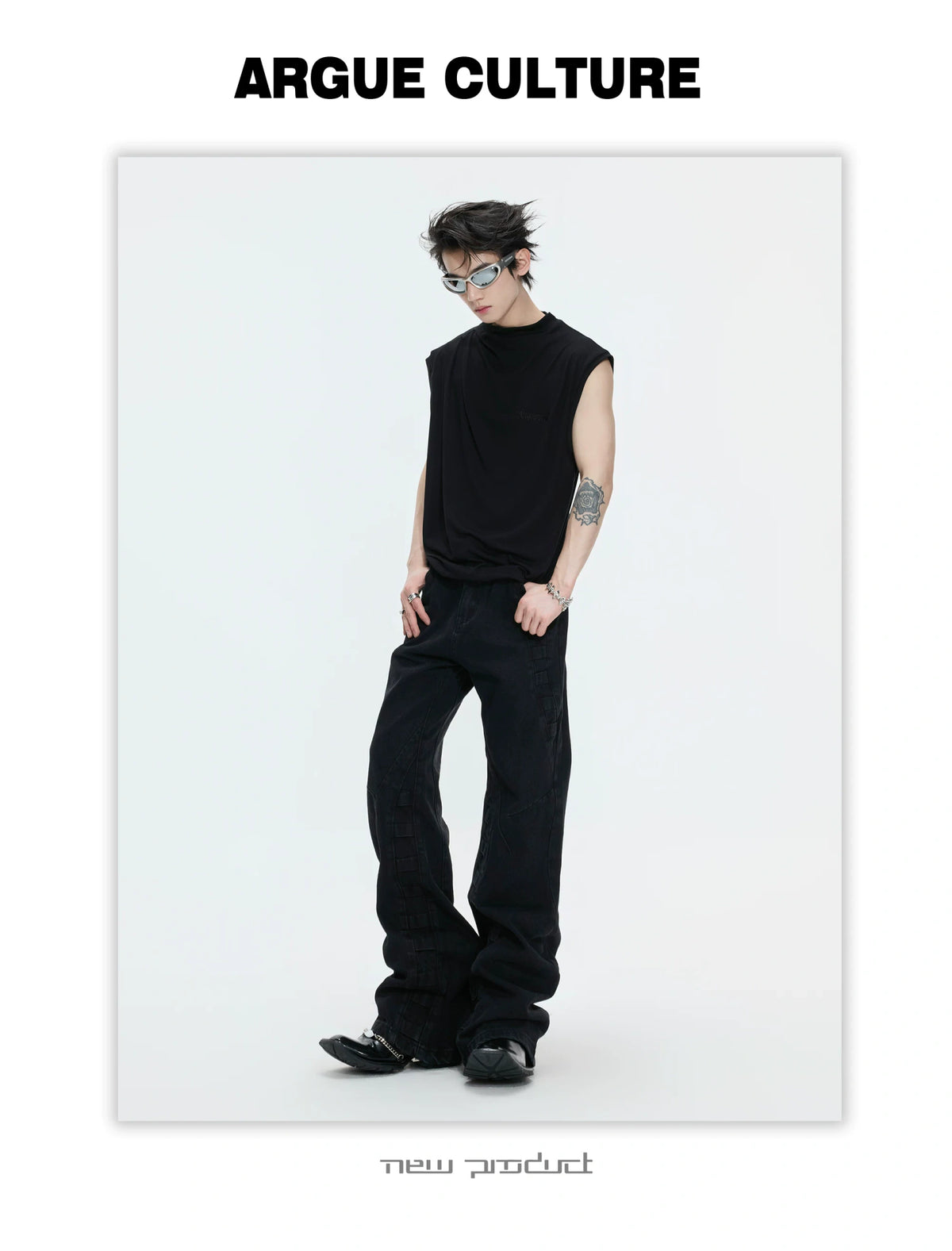 Embroidered Stretch Cotton Tank Top in Black, White & Gray - detail image 3