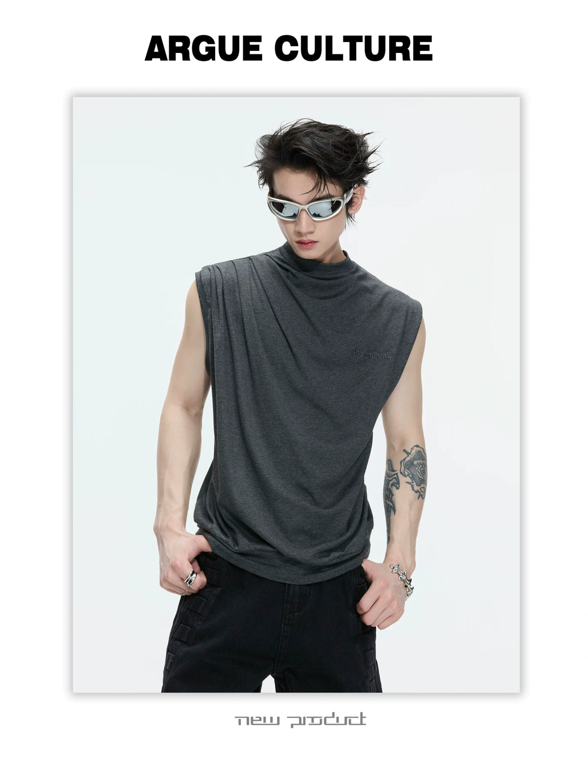 Embroidered Stretch Cotton Tank Top in Black, White & Gray - detail image 11