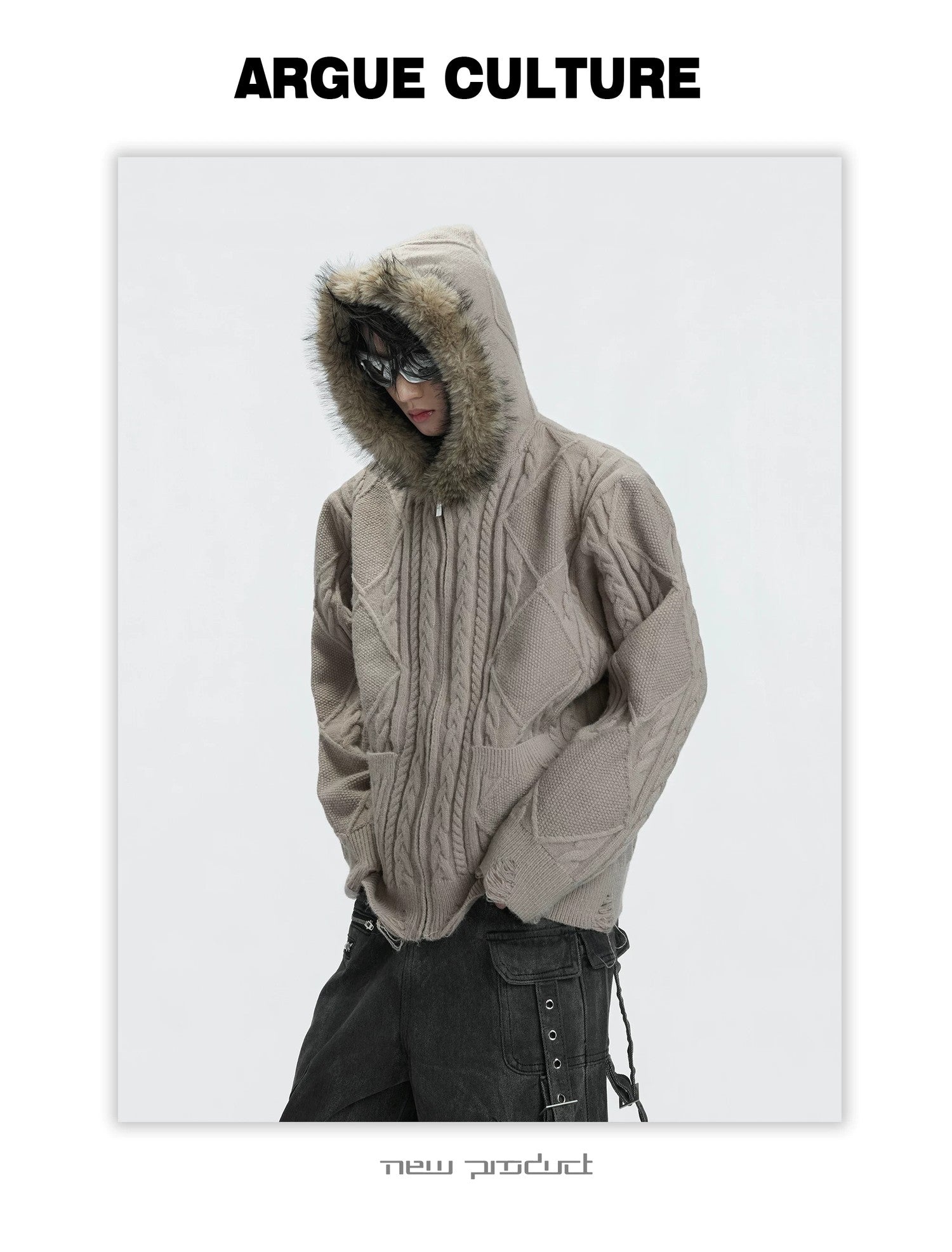 desc::faux-fur-collar-wool-knit-cardigan-streetwear-sweater-detail-img-1