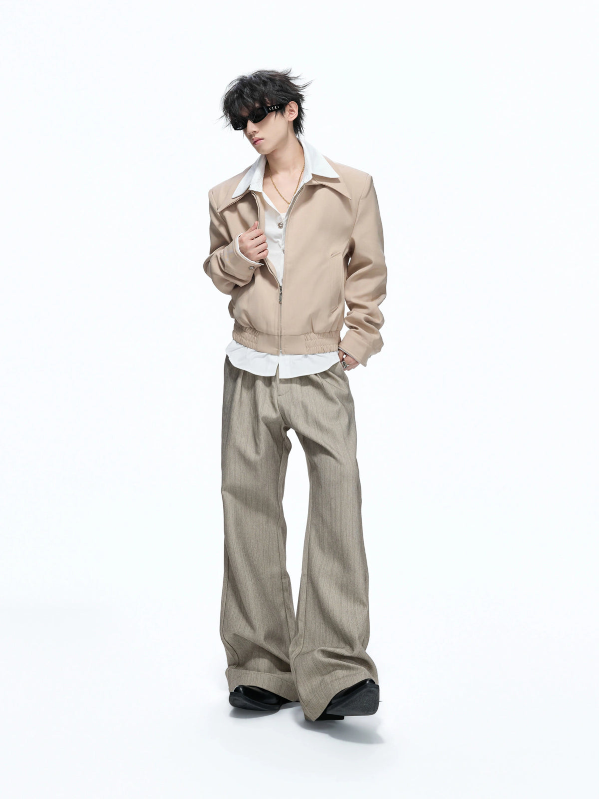 Faux-Layer Cropped Boxy Jacket with Piped Pockets - main image 3