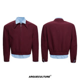Faux-Layer Cropped Boxy Jacket with Piped Pockets - Red