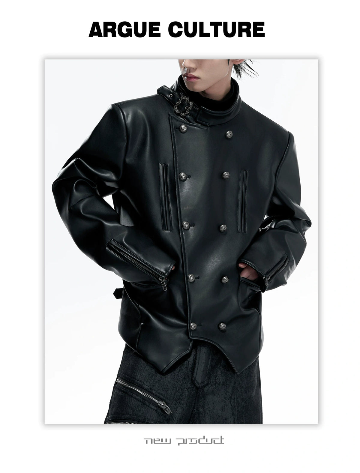 Faux Leather Double-Breasted Cropped Street Jacket - detail image 8