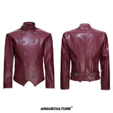Faux Leather Double-Breasted Cropped Street Jacket - Red