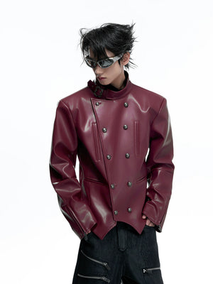 Faux Leather Double-Breasted Cropped Street Jacket - main image 2