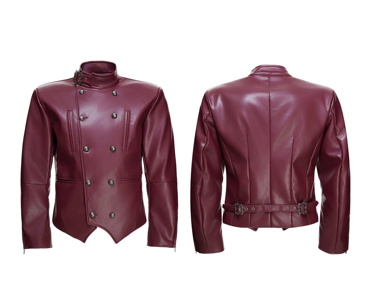 Faux Leather Double-Breasted Cropped Street Jacket - detail image 11