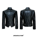 Faux Leather Double-Breasted Cropped Street Jacket - Black